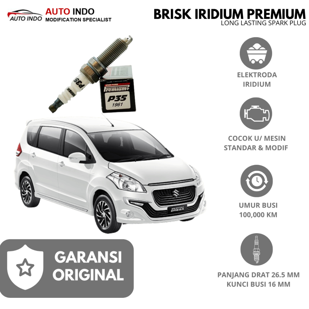 Busi Mobil Brisk Iridium Premium P35 untuk Suzuki Ertiga Drezza (Busi Panjang)
