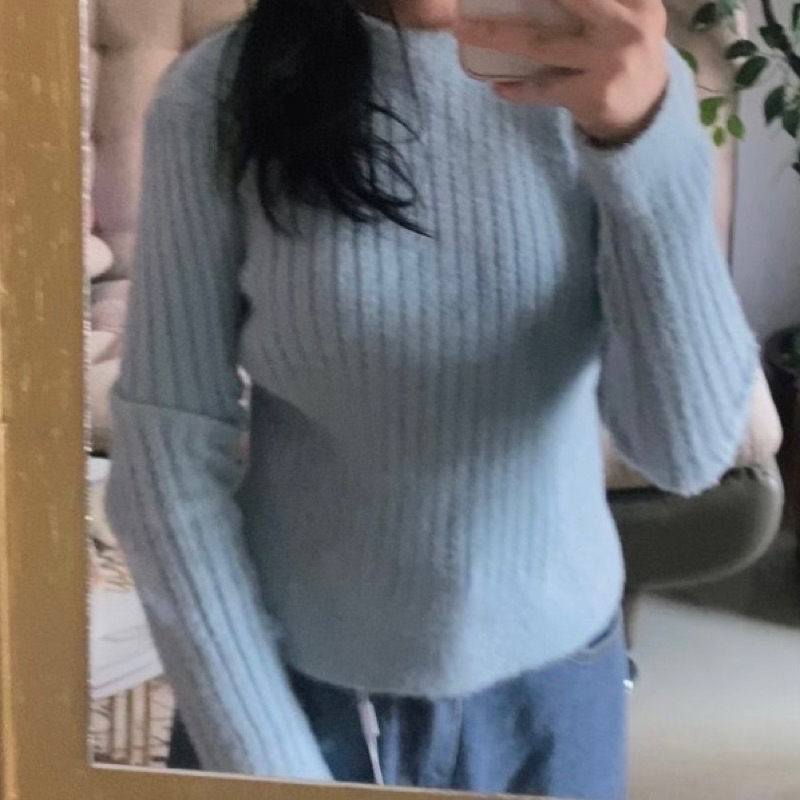 preloved fuzzy knit sweater blue sweater rajut bulu halus fur
