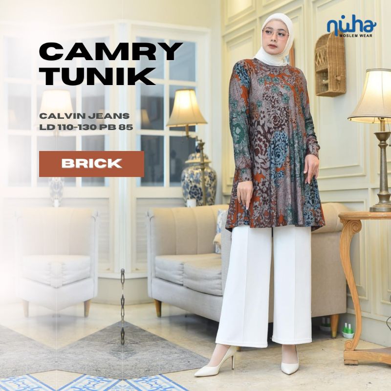 Camry Tunik Atasan Wanita Muslimah Terbaru 2025 Bahan Calvin Jeans Jumbo Ld 110 melar 130 Pb 85 Bric