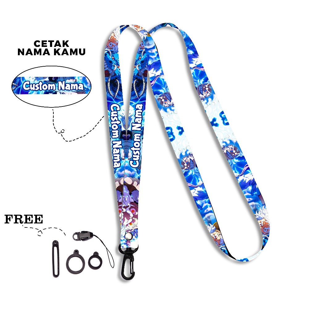

Lanyard Custom Nama Tali Gantungan Nametag Bisa Request Nama One Piece Series 1,5 cm Printing 2 sisi