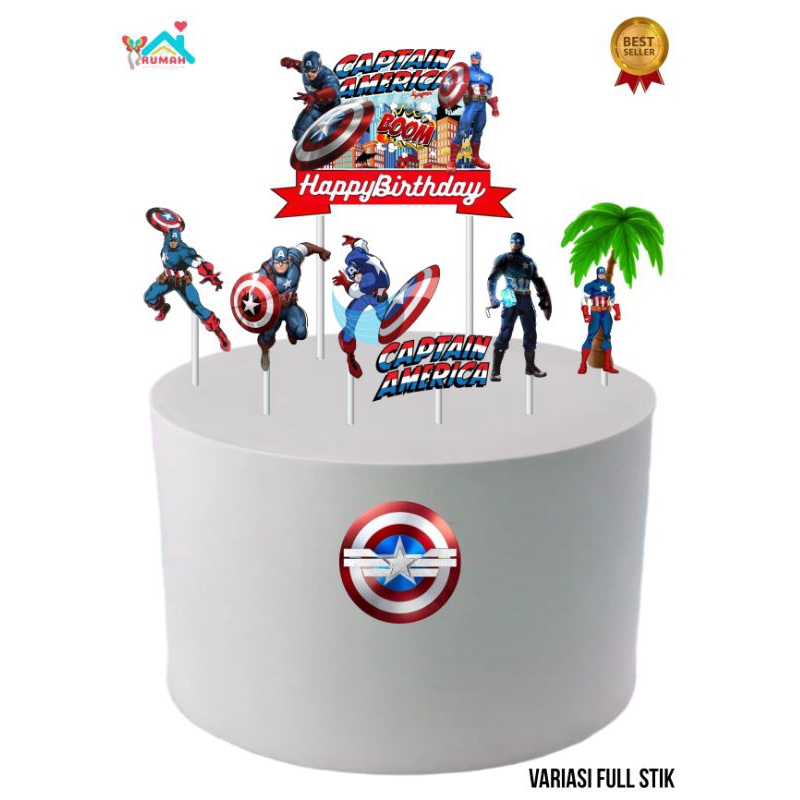Topper Captain America, Topper cake, Hiasan kue ulang tahun topper karakter Captain America