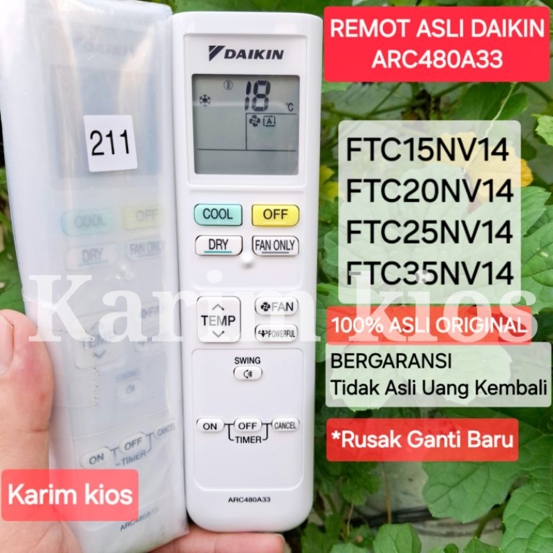 NEW Remot Remote Ac Daikin Original ARC480A33 FTC15NV14 FTC20NV14 FTC50XV14 FTC25NV14 FTC35NV14