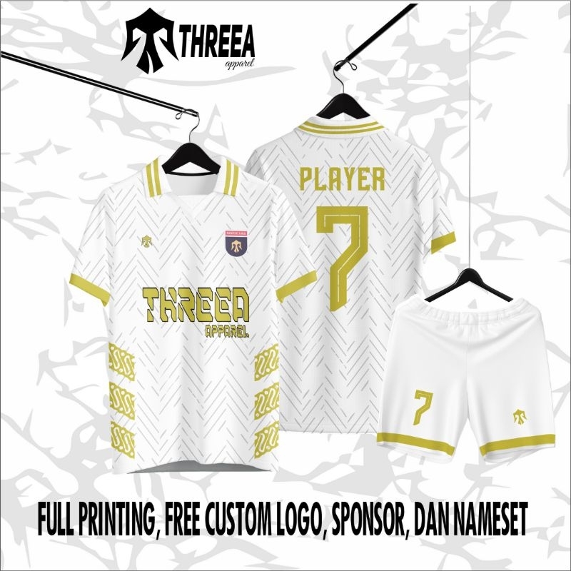 JERSEY FULL PRINTING KERAH PUTIH EMAS / JERSEY SEPAK BOLA / JERSEY FUTSAL / JERSEY CUSTOM