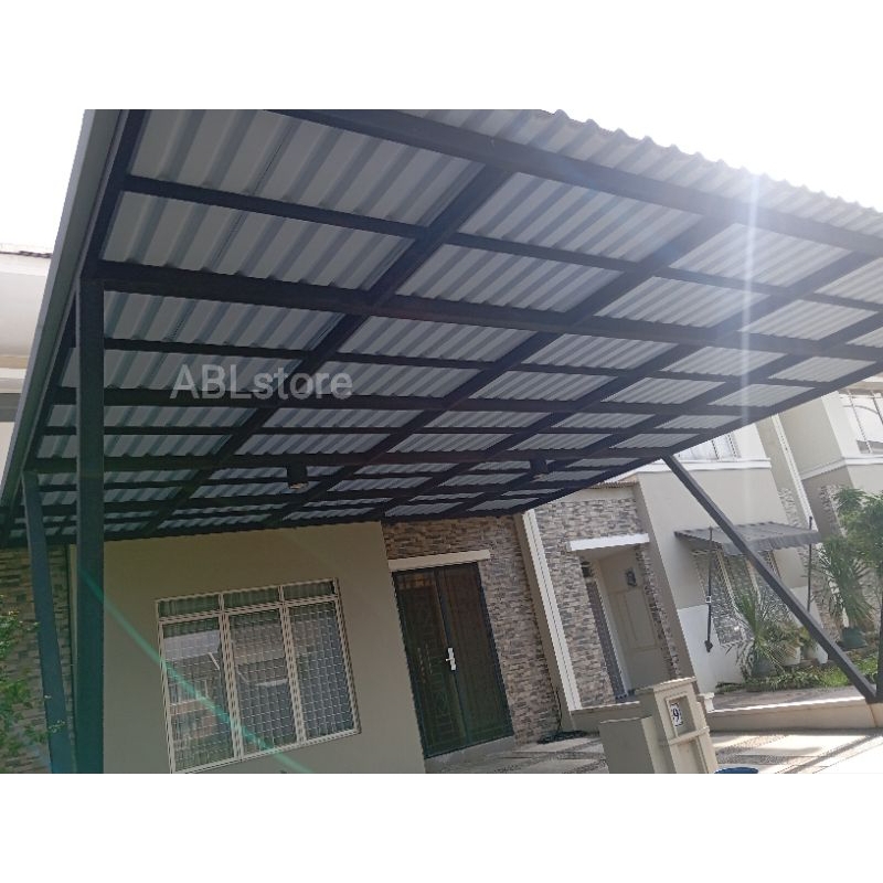 kanopi besi holo 4x8 galvanis tebel 1,2 atap alderon 2 layar, murah bergaransi free pemasangan