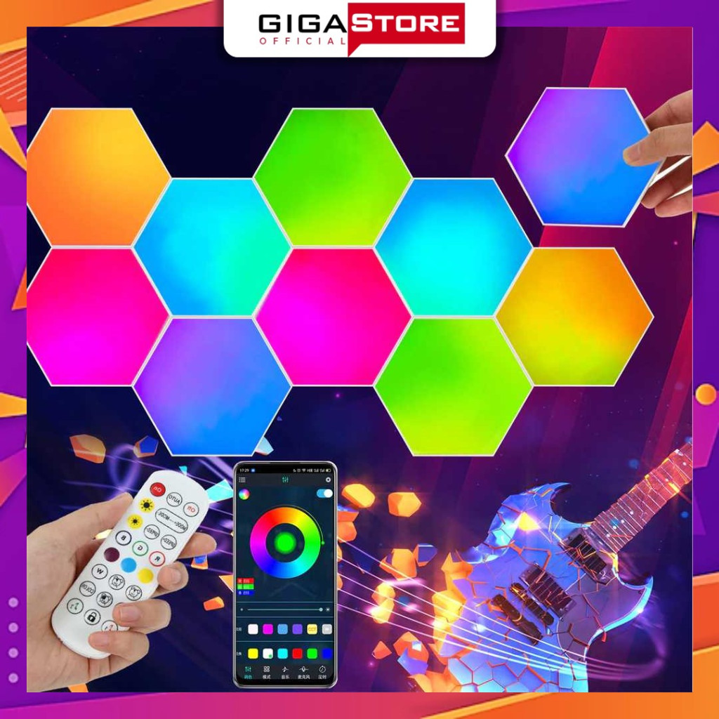 Lampu Dekorasi Hias Dinding LED RGB Hexagonal Ruang Tamu Kamar Hiasan Dekor Tembok Gaming Peralatan 