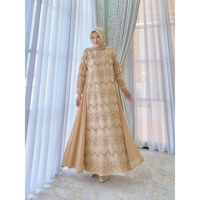 QUEENA DRESS / GAMIS PESTA WANITA / DRESS MEWAH LEBARAN ORI BY MAREVI (HANYA SIZE STANDAR)