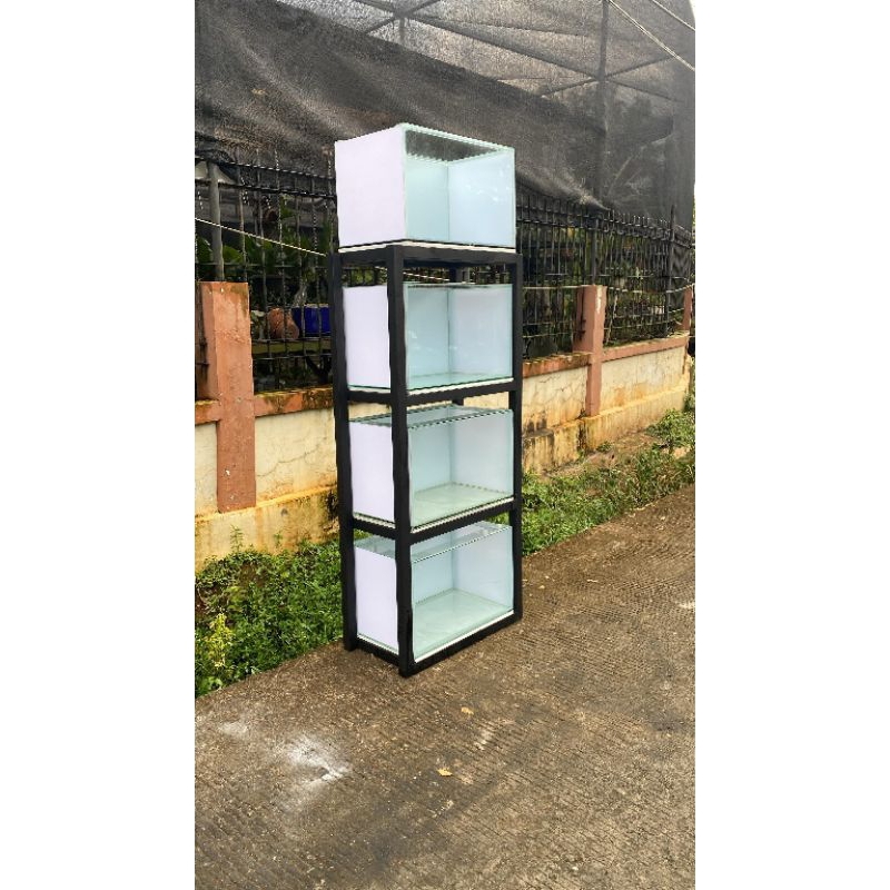 AQUARIUM KACA UKURAN 50x30x30cm 3 SUSUN + BESI HOLO GALVANIS