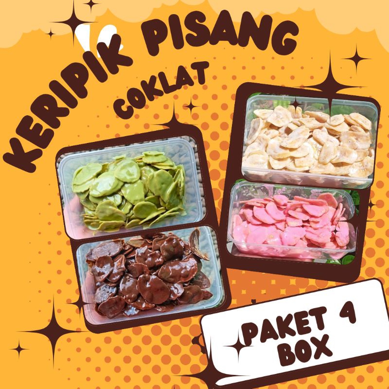 

PAKET 4 BOX KERIPIK PISANG COKLAT/keripik pisang coklat lumer/kripik pisang coklat