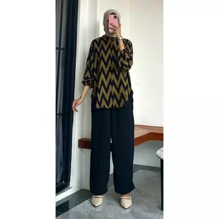 one set nagita salur setelan kemaja salur kombinasi stelan atas bawah ld 110