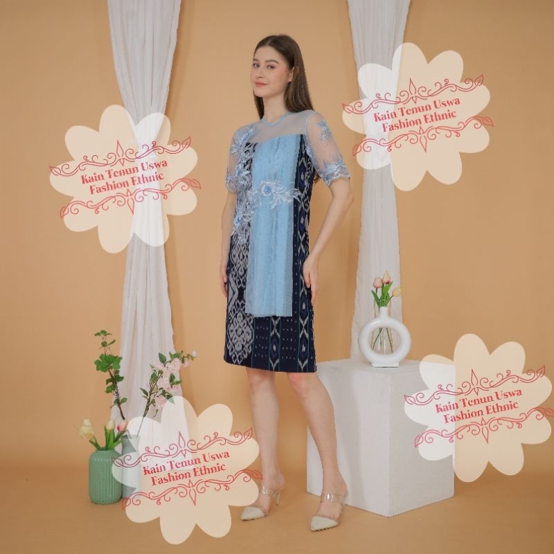 gaun pesta etnik, baju natal tenun mix brokat