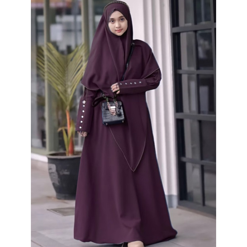 Azura Syar’i Set Hijab Cadar Bahan Sabrina Anti UV Protection Baju Gamis Wanita Abaya Hitam