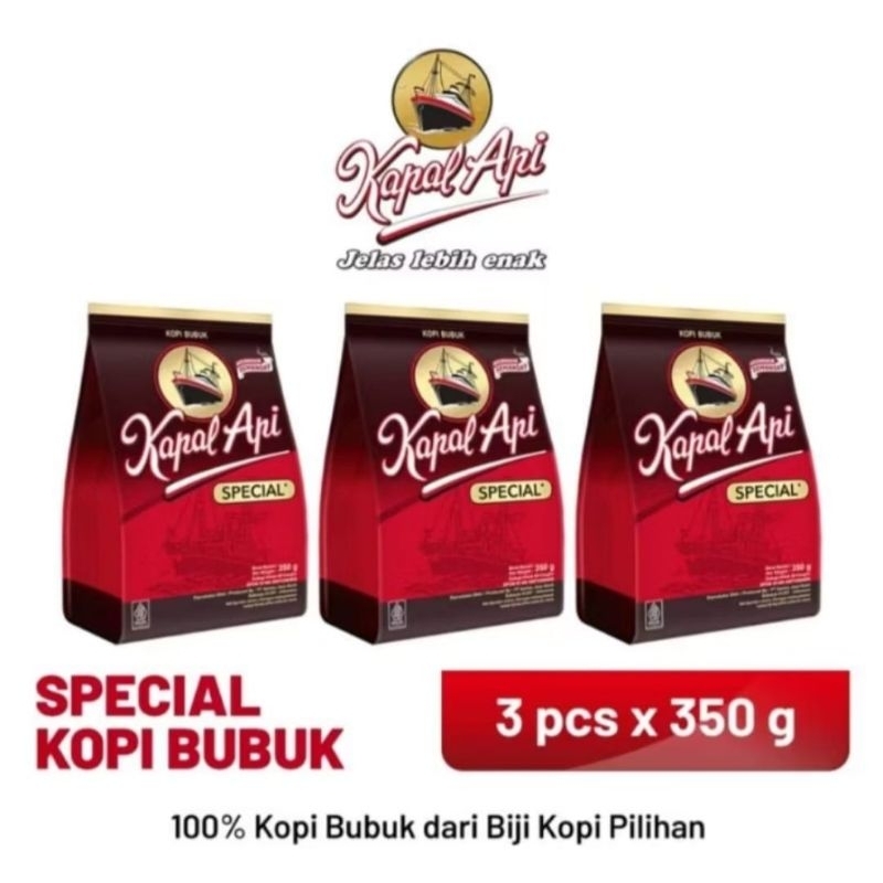 

KOPI KAPAL API SPESIAL BUBUK MURNI 350 x 3PCS KOPI HITAM