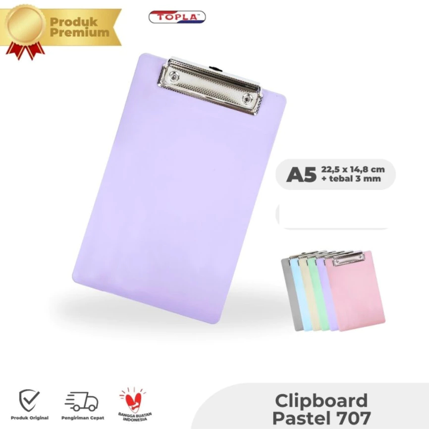 

Clipboard/Clip Board/Papan Jalan/Ujian/Dada Plastik A5 Pastel Kecil Butek Murah Topla + Penjepit