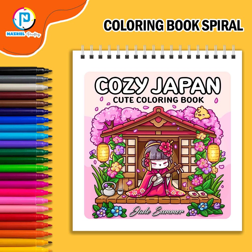 

Cozy Japan by Jade Summer 46 Page Coloring Book Buku Mewarnai Spiral