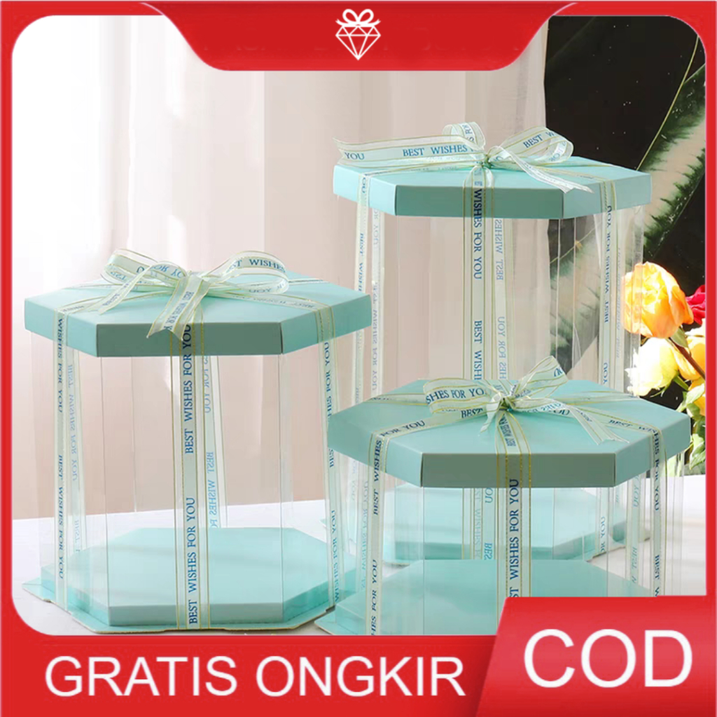 

Kotak Kue Mika Transparan Bentuk Hexagon - Cake Box Bening GB077