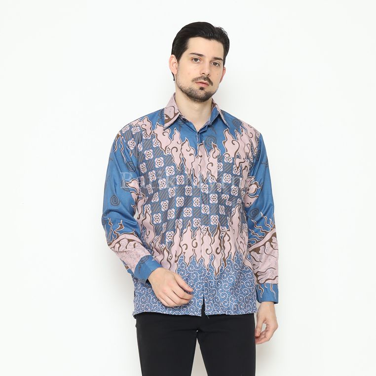 BATIK MYRNA - Kemeja Batik Lengan Panjang Pria Baju Atasan Poly Motif Catur Pink