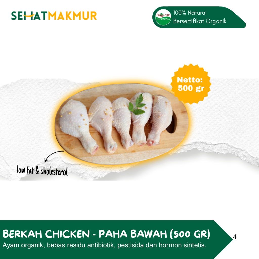 

Berkah Chicken - Paha Bawah (500 gr) (Ayam Organik Prebiotik, Bebas Antibiotik, Pestisida dan Hormon Sintetis)