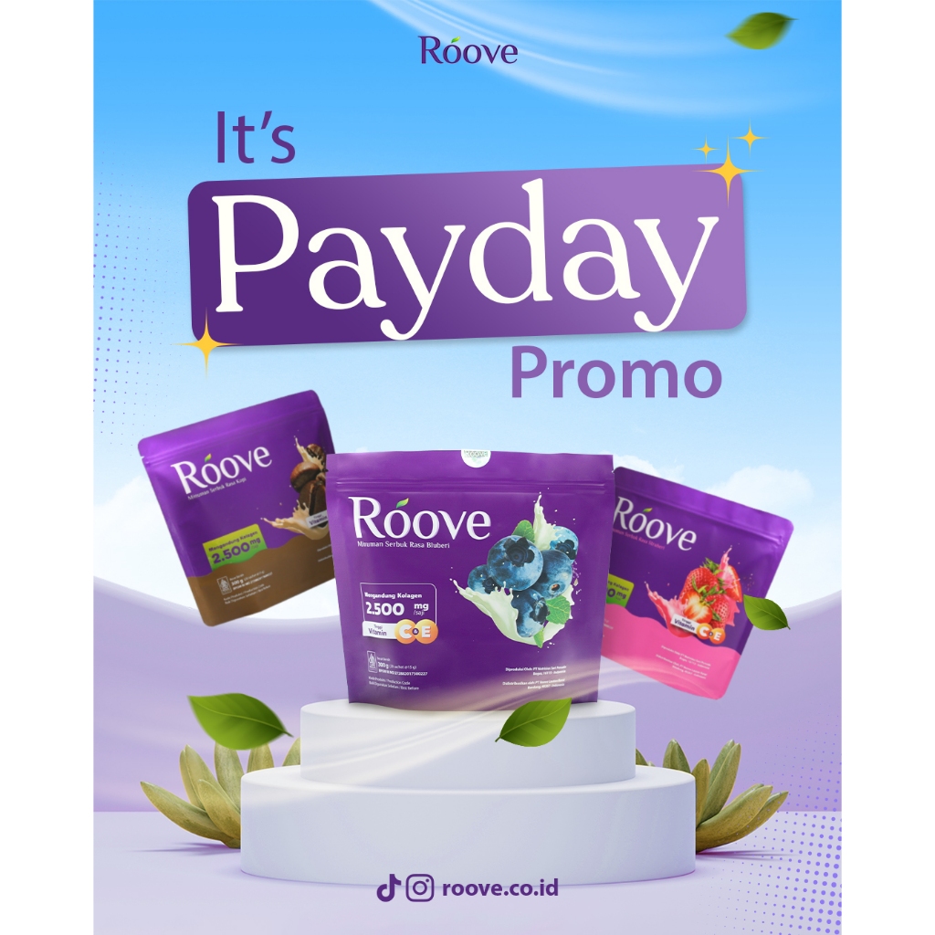 Roove Collagen Drink 20 Sachet Minuman Serbuk Kolagen Rasa Blueberry Strawberry Kopi Original