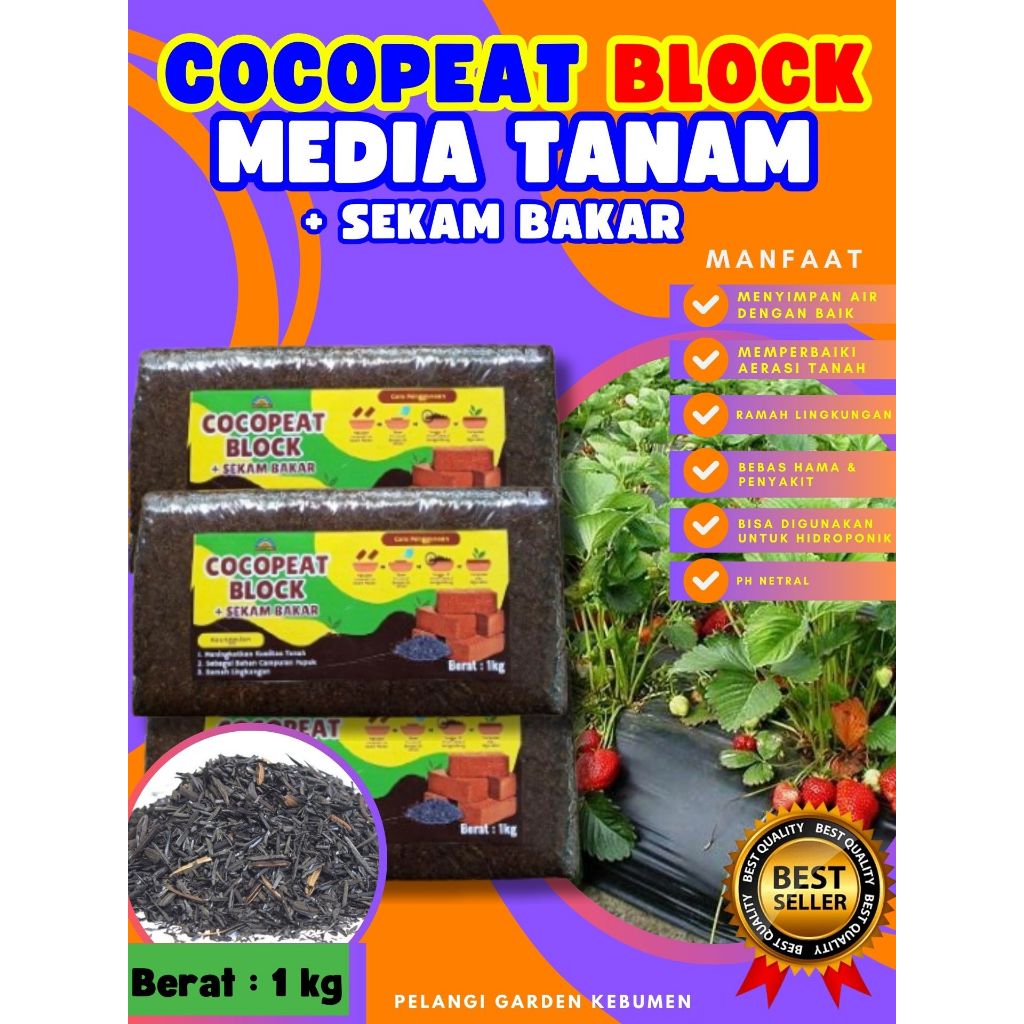DIJAMIN ASLI  Cocopeat Media Tanam, Cocopeat Media Tanam 1Kg, Cocopeat Media Tanam Block