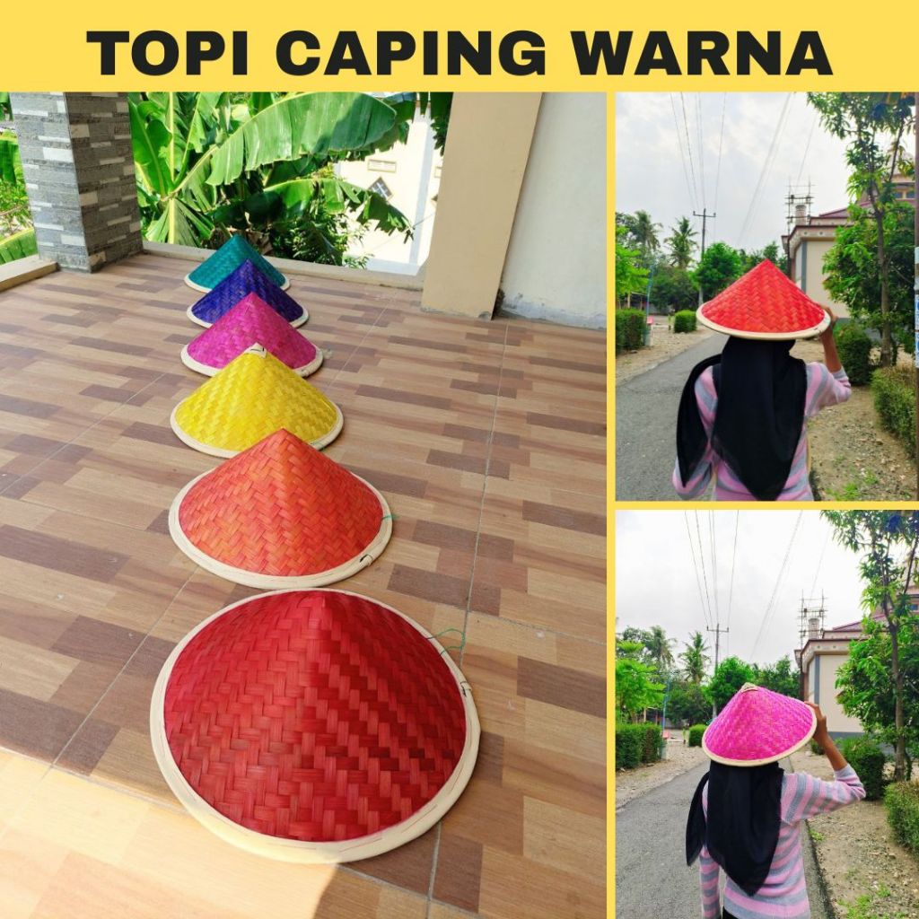 Topi caping bambu anak warna / tudung caping bambu warna - warni