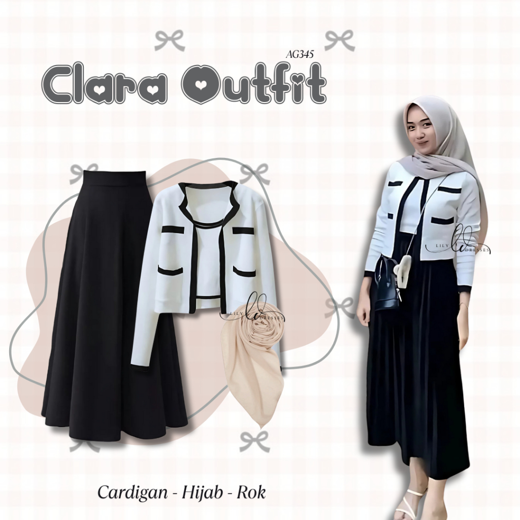 Clara Outfit By Lilydresses | Cardigan + Hijab + Tok Mayung | Cardigan Korean Style One Set Wanita K