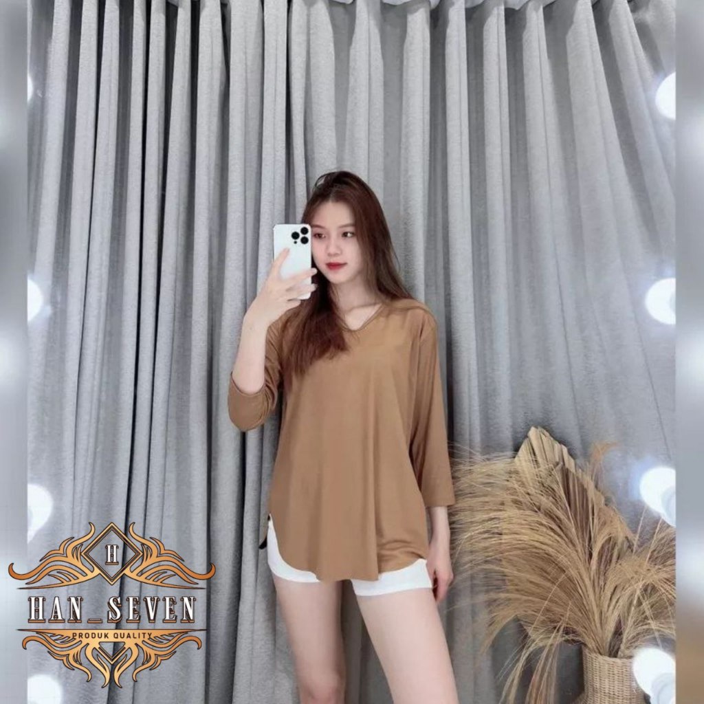 Kaos Wanita Vneck Lengan Panjang Polos Oversize / kaos oversize slit grosir@20