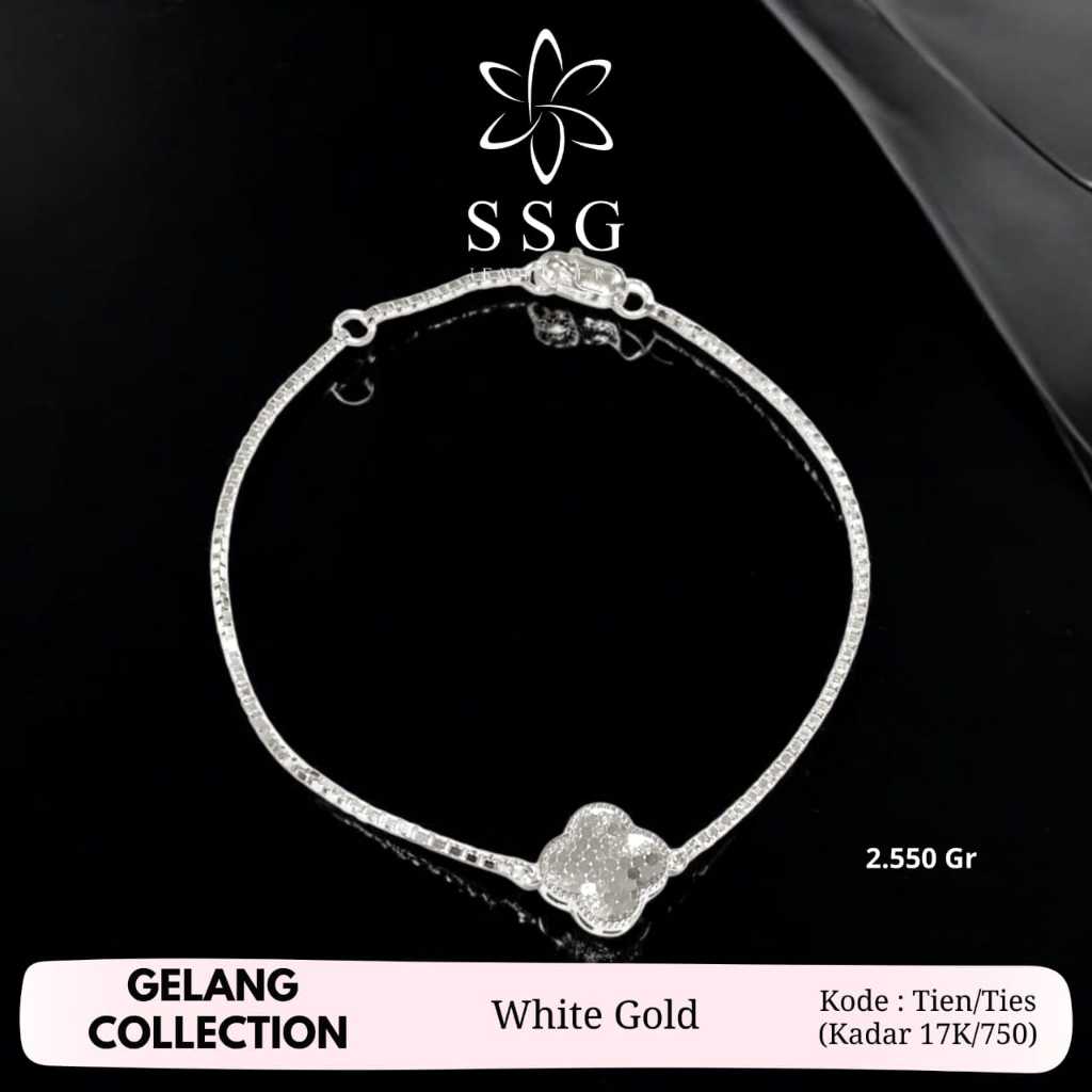 Gelang Italy Santa 1Bunga Slep Emas Putih - Kadar 17k750 - SSG Jewellery
