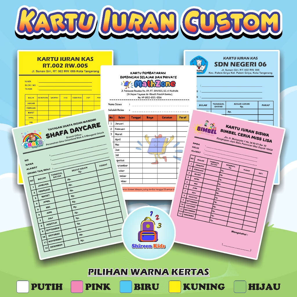KARTU IURAN ( CUSTOM ) KARTU IURAN RT WARGA / KARTU SPP / KARTU INFAQ / KARTU BAYARAN LES SEKOLAH