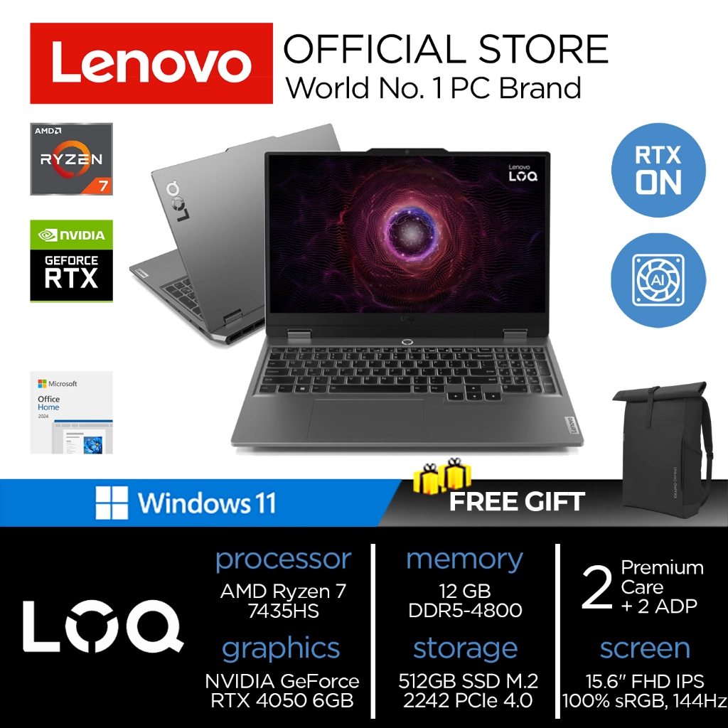 Lenovo LOQ 15ARP9 | Ryzen 7 7435HS RTX 4050 12GB 512GB W11 + OHS + O365c