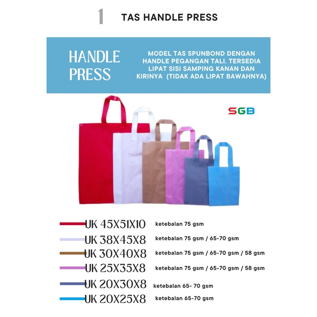 

1 PCS - Goodie Bag Handle Lipatan Samping Berbagai Ukuran Ketebalan Bahan 65-70 GSM