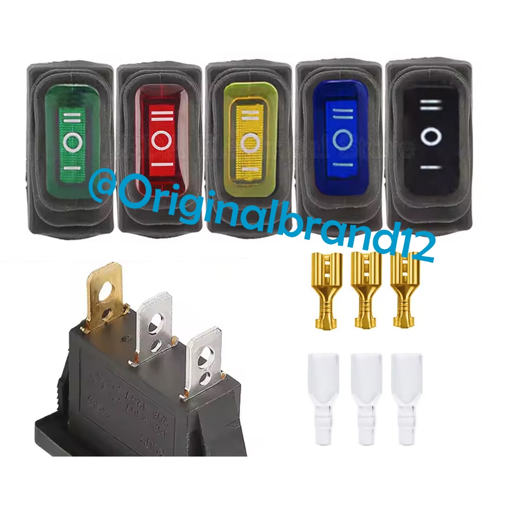 Saklar Waterproof Kecil Lampu ON OFF ON AC 3 Pin  Rocker Switch Anti Air 3 Kaki