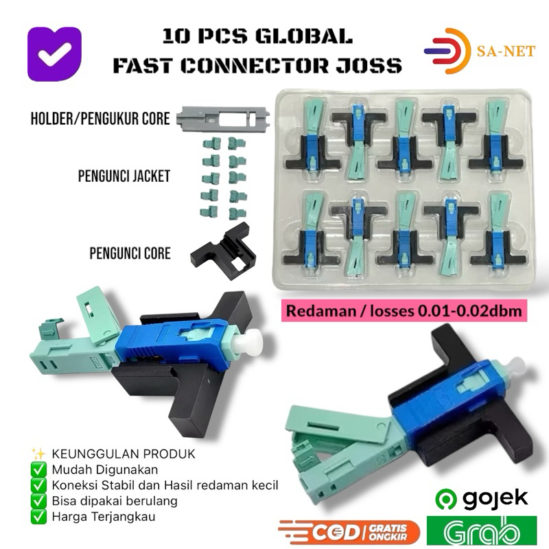 1 PACK ISI 10 PCS FAST CONNECTOR JOSS BY GLOBAL SC UPC ANTI GAGAL