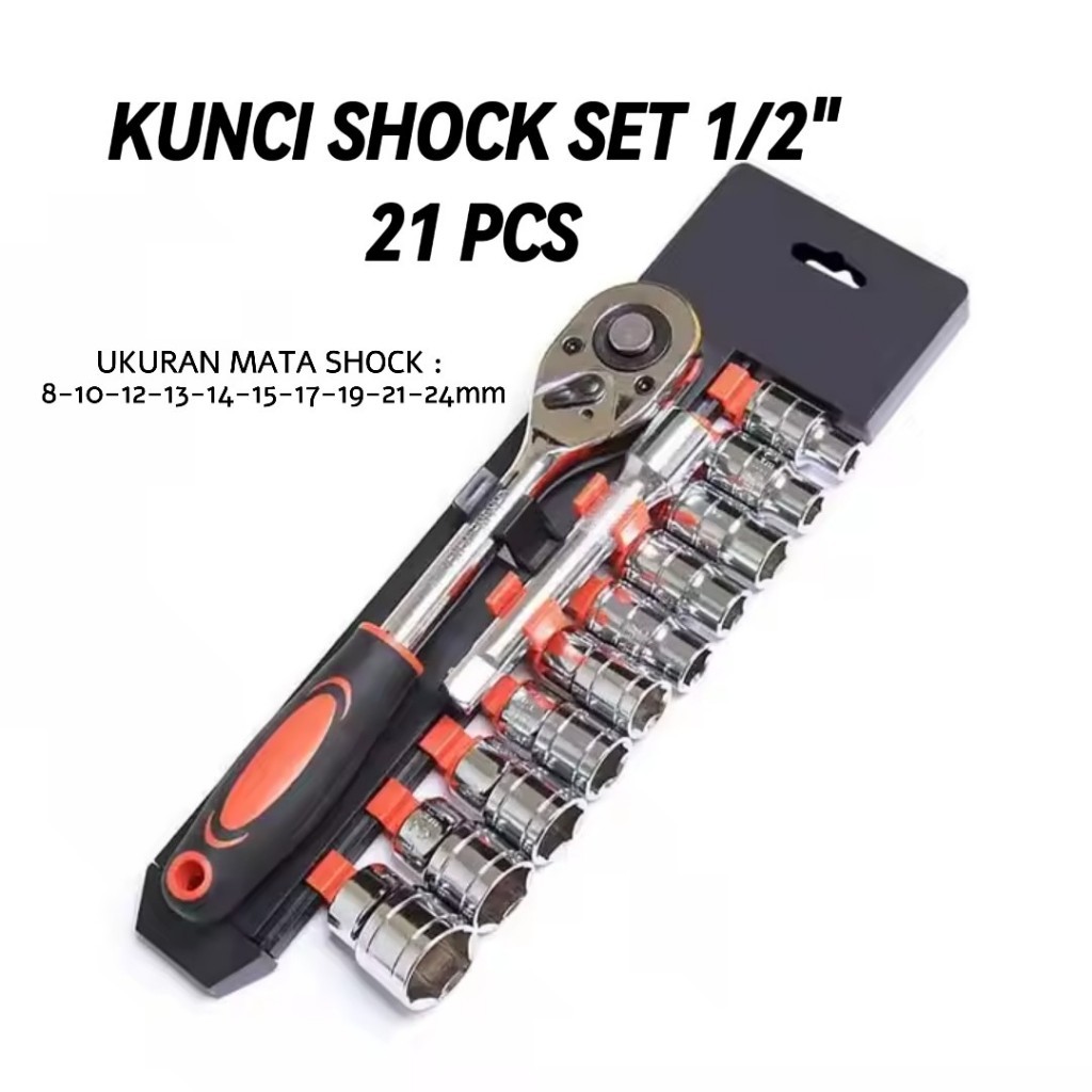 KUNCI SHOCK SET 12 PCS 1/2" 8-24MM CRV RATCHET SOCKET WRENCH CRV ALAT PERKAKAS MOTOR KUNCI SHOCK BAU