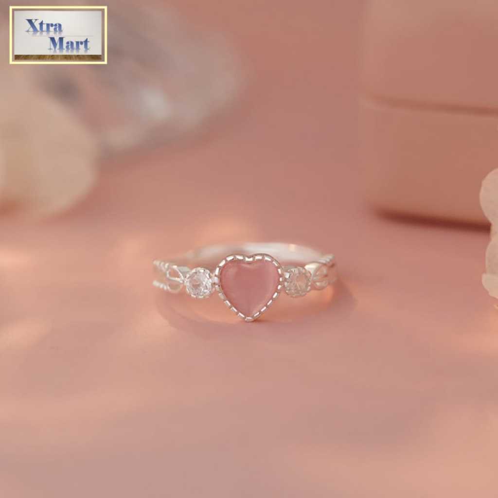 XM - Cincin Hati Pink Cantik Cincin Fashion Wanita Adjustbale