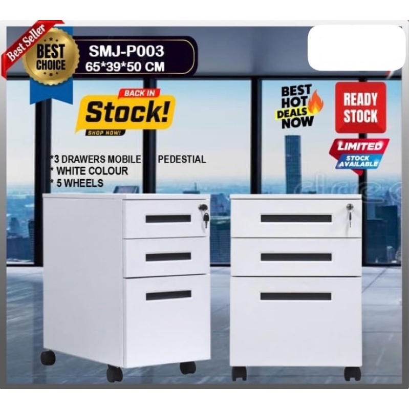 Nakas Besi + Roda / Laci 3 Tingkat / Laci Roda / Nakas Kantor / Nakas Roda / Laci Kantort