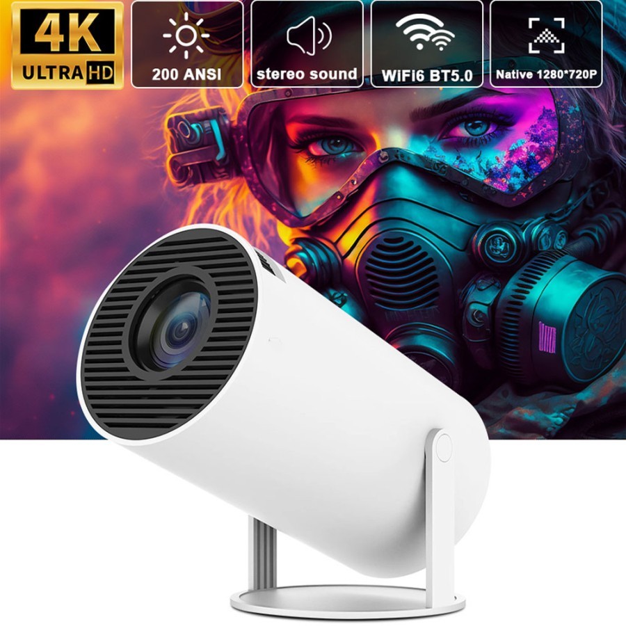 Proyektor Android TV Mini Portable 4K Full Ultra HD Wifi Bluetooth - Tanpa Chanel TV