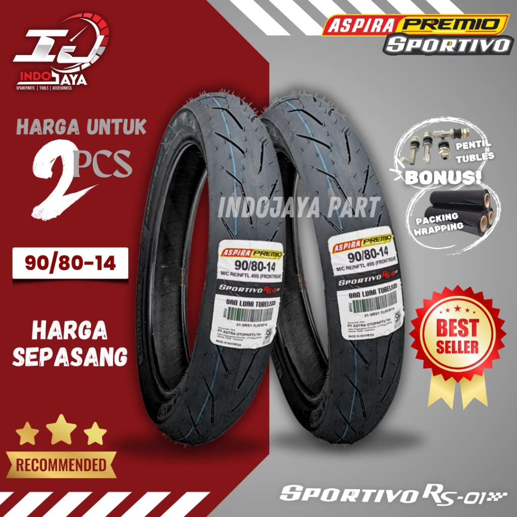[PAKET SEPASANG] BAN ASPIRA PREMIO SPORTIVO RS01 RING 14  TUBELESS SOFT COMPOUND ( 90/80-14 ) / BAN 