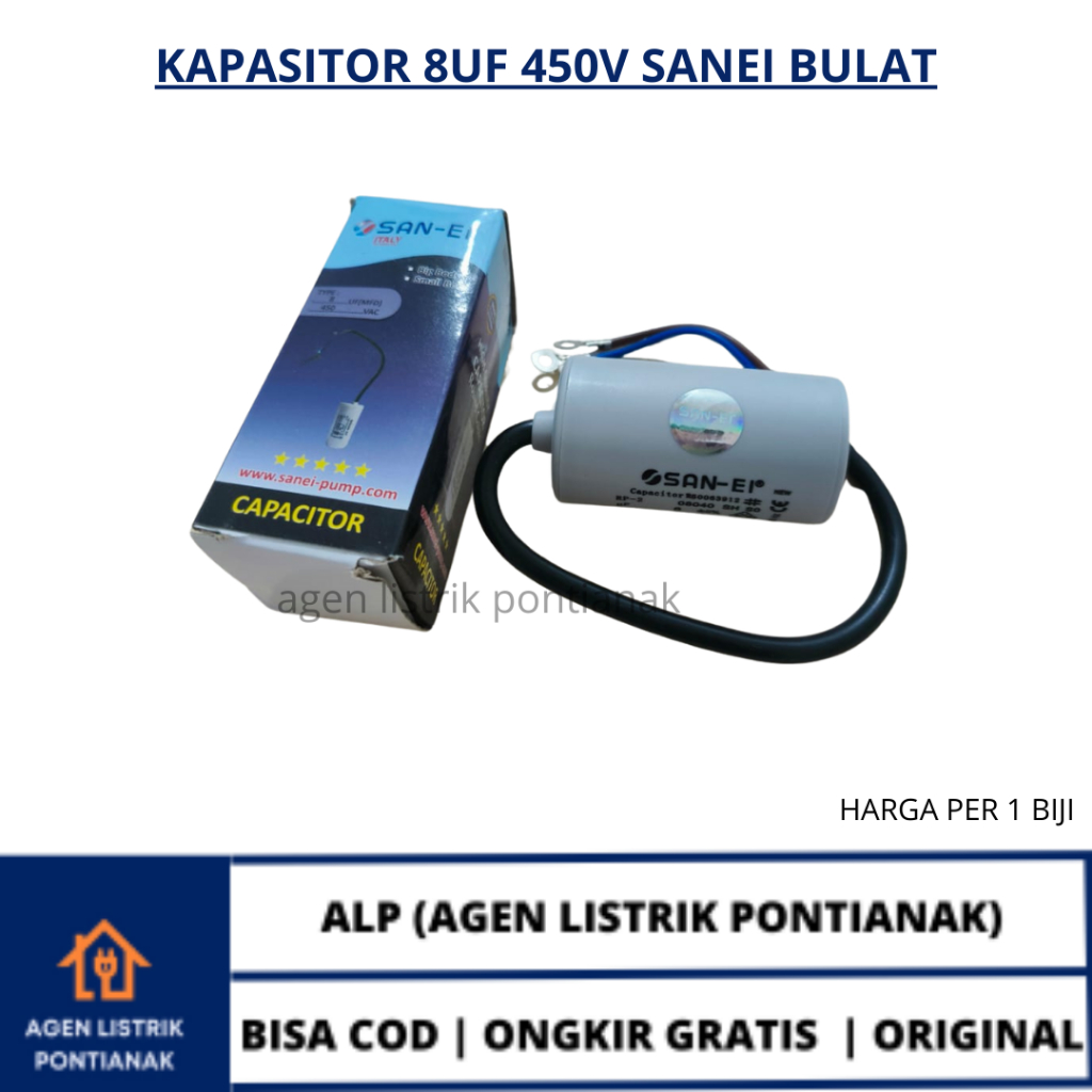 KAPASITOR 8UF 450V SANEI BULAT CAPACITOR SAN-EI 8 UF MIKRO 450 VOLT