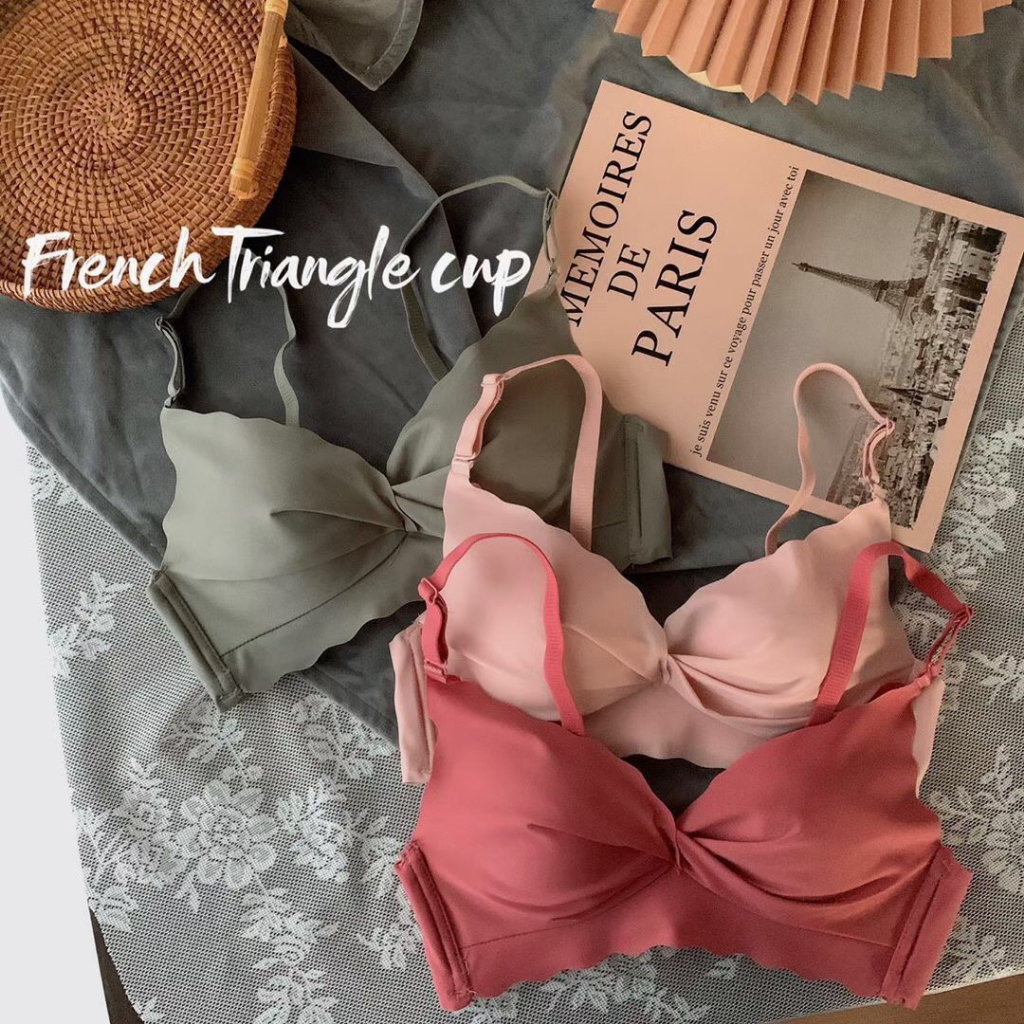 JD112 New Bra Wanita Model Tanpa Kawat French Triangle Cup Push Up Busa Tebal