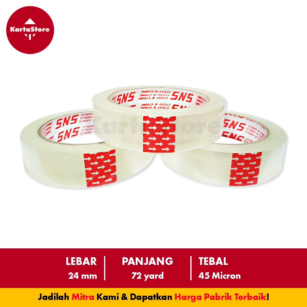 

SOLASI / ISOLASI / SOLATIP / LAKBAN 1 INCH (24MM) 72 YARD SNS KUALITAS DAIMARU