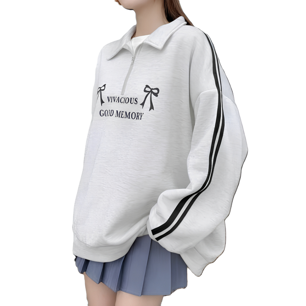 Sweater Half Zipper Wanita Korean Style Vivacious - Pakaian Wanita