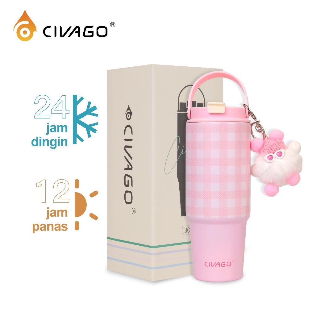 CIVAGO（30oz/887ml）Mug Sedotan Termal untuk Wanita – Mug Stainless Steel Kapasitas Besar, Cocok untuk