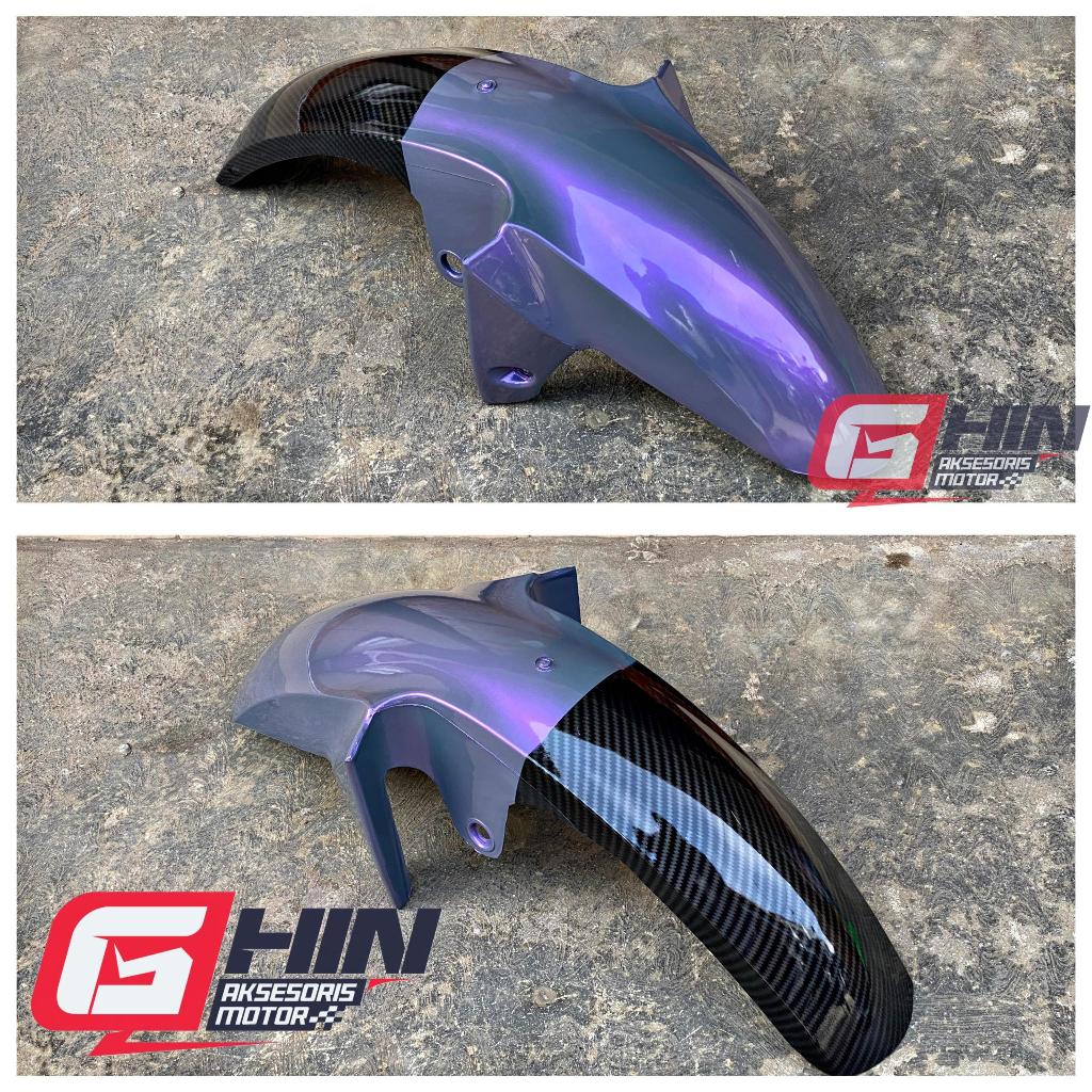Spakbor Depan R 15 warna lembayung ungu carbon kevlar Slebor depan R15 lembayung carbon