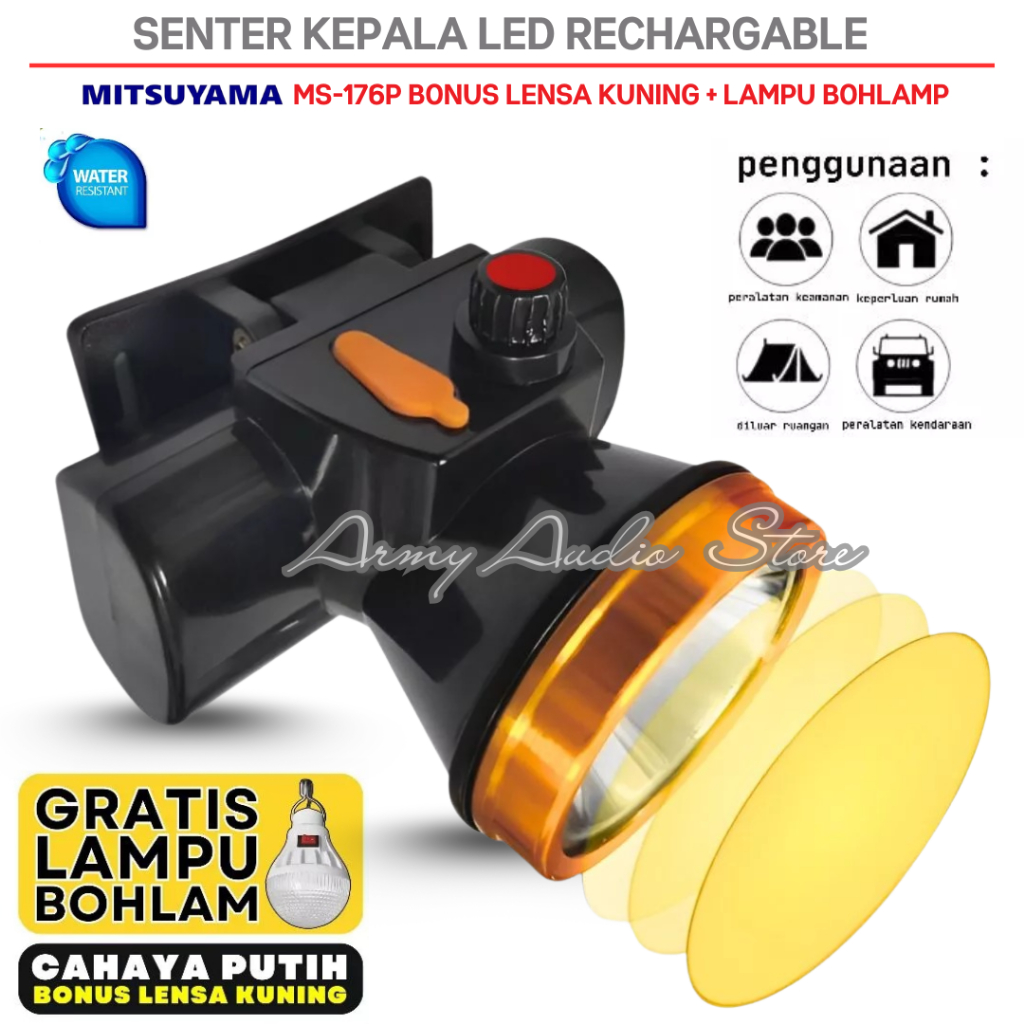 Senter Kepala Ms-176p Headlamp 20w Dimmer | Senter Mitsuyama Ms 176p Senter Kepala Led 50w 1200mah C