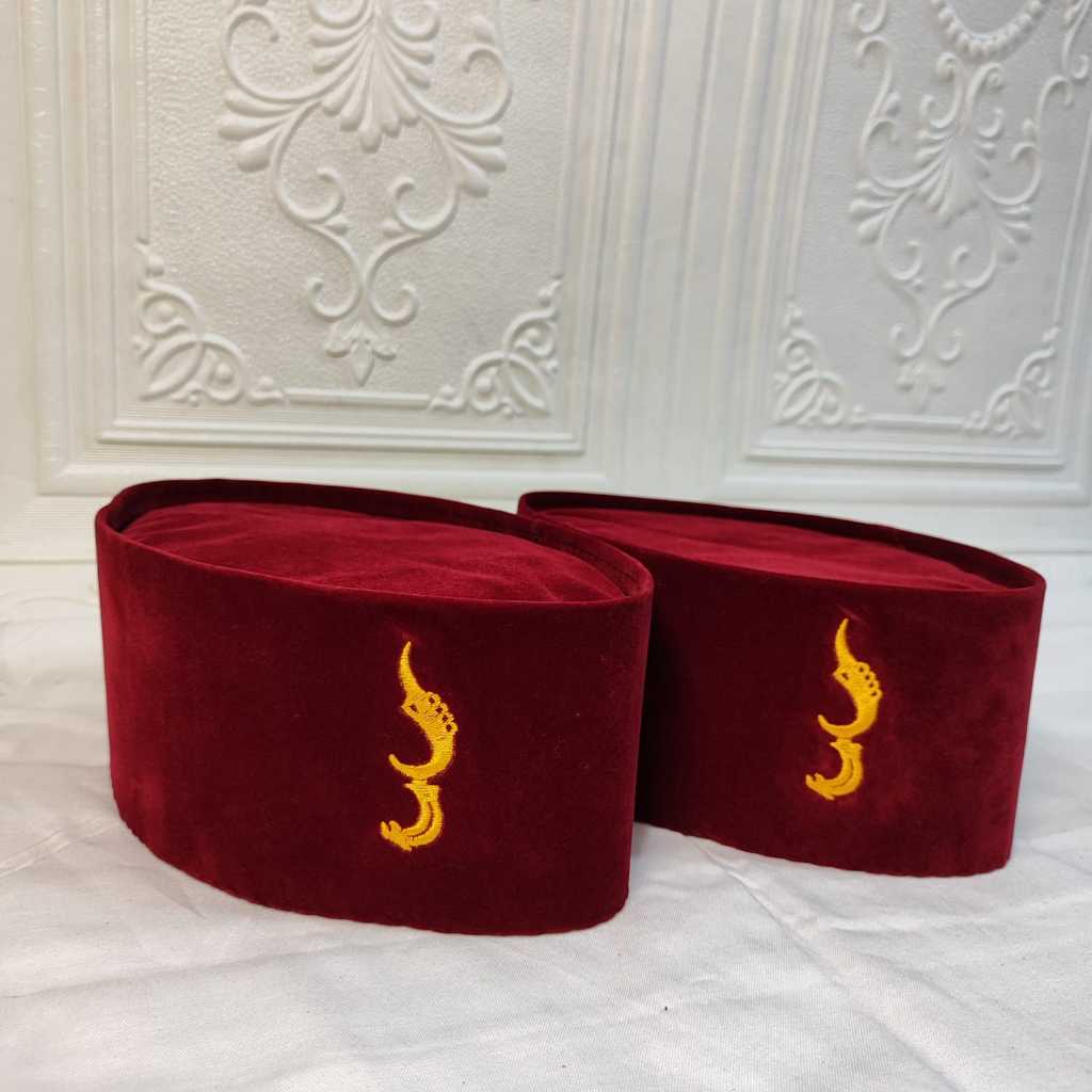 Peci Songkok Kopiah Polos Merah Logo Kujang Bordir Tinggi 9cm Anak sampai Dewasa Perlengkapan Shalat
