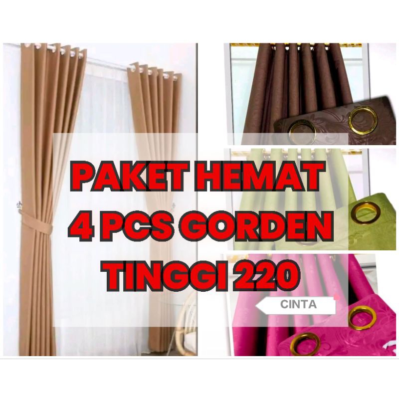 PAKET HEMAT 4PCS GORDEN PINTU EMBOS POLOS TIRAI JENDELA MINIMALIS TINGGI 220