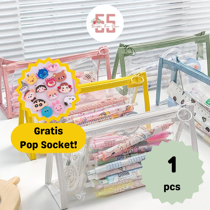 

Tempat Pensil Transparant Aesthetic Anti Air Pouch Lucu Tempat Make Up - 055