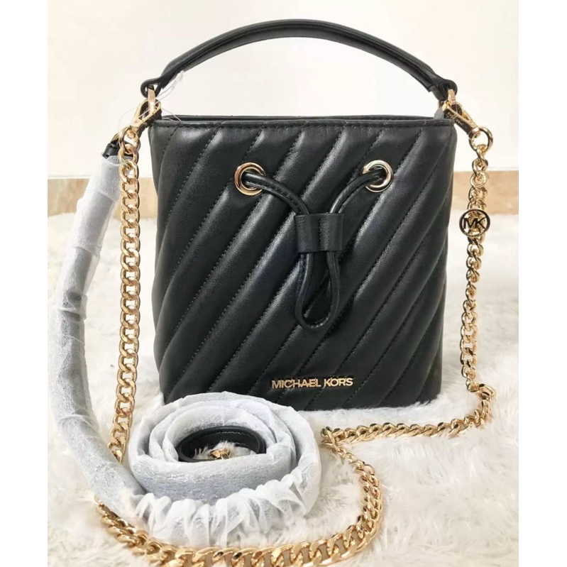 Michael Kors Suri Medium Bucket Messenger Vegan Faux Leather Black