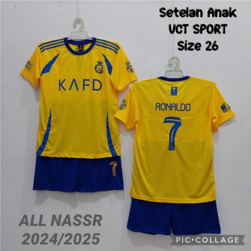 Setelan Baju Jersey Bola Anak Kualitas Sablon Kuning Biru Tua