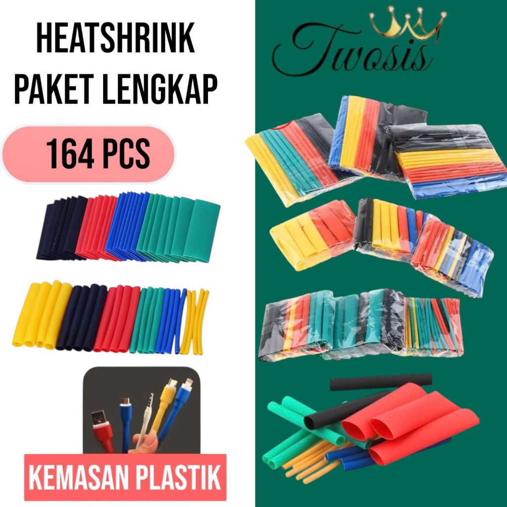 164pcs Set Kabel Bakar Heat Shrink Bahan Polyolefin Warna Warni /Heat Shrink Tube Selang Bakar Kabel